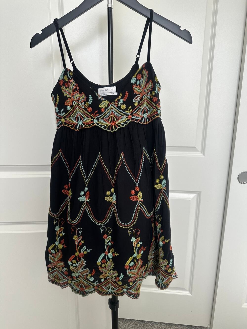Urban Outfitters Embroidered Boho Babydoll Cami Mini Dress Indie Western